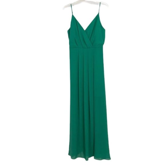 Adelyn Rae Emerald green  pleated surplice neckline high low maxi dress M - Picture 2 of 15